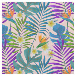 Monstera Palm Trees Plumeria Birds of Paradise Stof