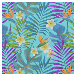 Monstera Palm Trees Plumeria Birds of Paradise Stof