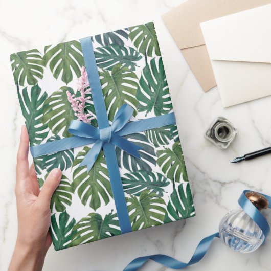 Monstera Palm Tropical Leaves Wrapping Paper Cadeaupapier (Geschenken)