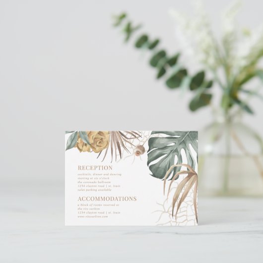 Monstera Palm tropische bloemen bruiloft details Informatiekaartje (Staand voorkant)