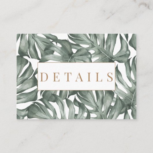 Monstera Palm tropische bloemen bruiloft details Informatiekaartje (Achterkant)