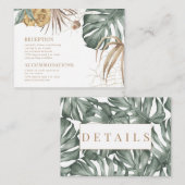 Monstera Palm tropische bloemen bruiloft details Informatiekaartje (Voorkant / Achterkant)