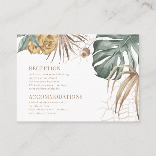 Monstera Palm tropische bloemen bruiloft details Informatiekaartje (Voorkant)