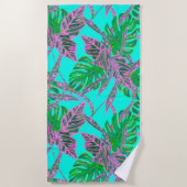 Monstera Palmblad coleus tropisch turquoise roze Strandlaken (Voorkant)