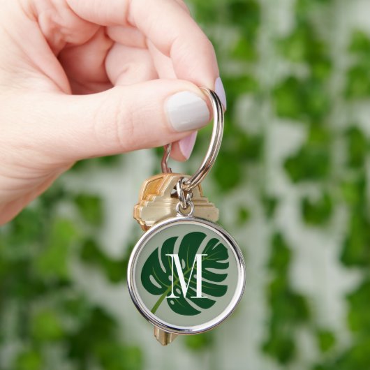Monstera palmblad tekening custom monogram sleutelhanger (Hand)