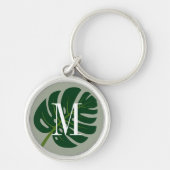 Monstera palmblad tekening custom monogram sleutelhanger (Voorkant)