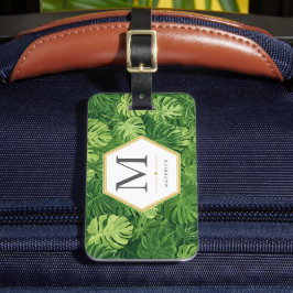 Monstera Palmblad Tropisch Groen Goud Zeshoek  Bagagelabel