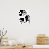 monstera palmbladeren tropisch zwart en wit poster (Keuken)