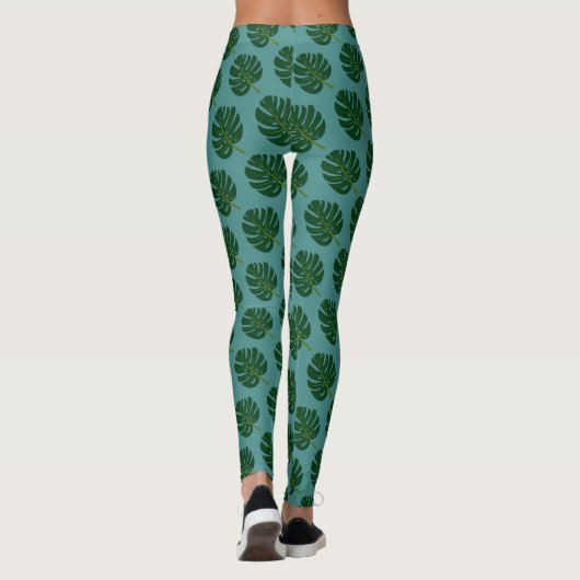 Monstera palmboom blad patroon print leggings (Achterkant)