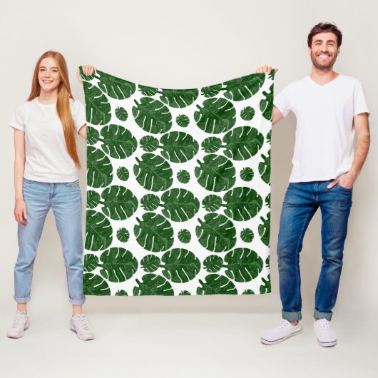 Monstera patroon  fleece deken (In situ)