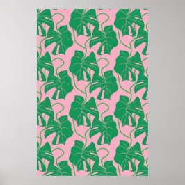 Monstera patroon in roze en groen poster