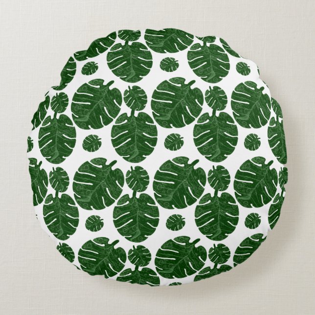 Monstera patroon  rond kussen (Voorkant)