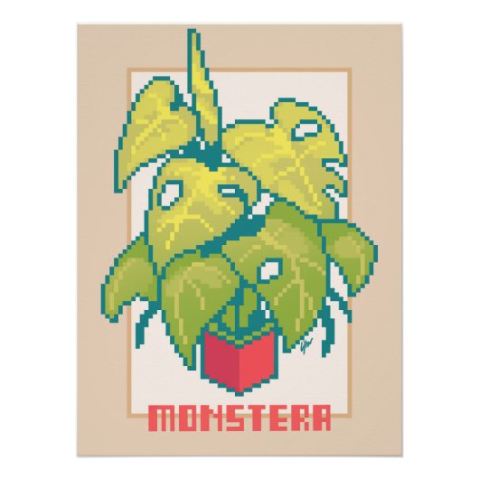 Monstera Pixel Art Perfect Poster (Voorkant)