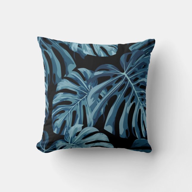 Monstera plant: blauw blad patroon. kussen (Voorkant)