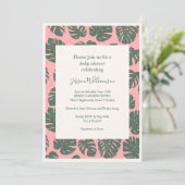Monstera Plant Botanisch Roze Groen Baby shower Kaart (Staand voorkant)