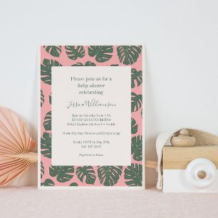 Monstera Plant Botanisch Roze Groen Baby shower Kaart