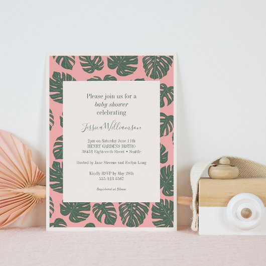 Monstera Plant Botanisch Roze Groen Baby shower Kaart