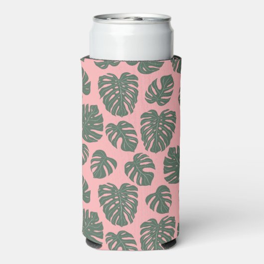 Monstera Plant Botanisch Roze Groen Baby shower Seltzer Blikjeskoeler (Seltzer Achterkant)