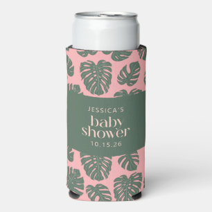 Monstera Plant Botanisch Roze Groen Baby shower Seltzer Blikjeskoeler