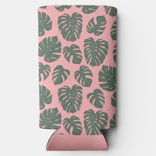 Monstera Plant Botanisch Roze Groen Baby shower Seltzer Blikjeskoeler (Achterkant)