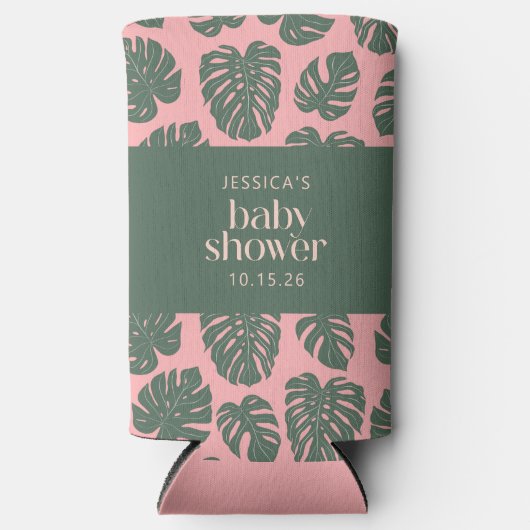 Monstera Plant Botanisch Roze Groen Baby shower Seltzer Blikjeskoeler (Voorkant)