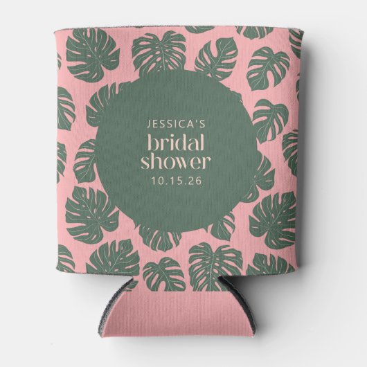 Monstera Plant Botanisch Roze Groen Vrijgezellenfe Blikjeskoeler (Voorkant)