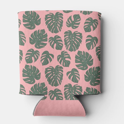 Monstera Plant Botanisch Roze Groen Vrijgezellenfe Blikjeskoeler (Achterkant)