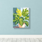 Monstera Plant | Green Botanical Watercolor Canvas Afdruk (Insitu (Houten vloer))