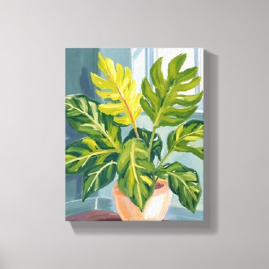 Monstera Plant | Groene Botanische Aquarel Canvas Afdruk (Voorkant)