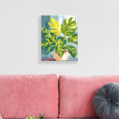 Monstera Plant | Groene Botanische Aquarel Canvas Afdruk (Insitu (Woonkamer))