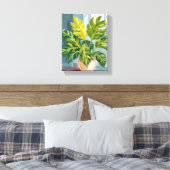 Monstera Plant | Groene Botanische Aquarel Canvas Afdruk (Insitu (Slaapkamer))