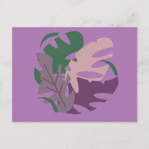 Monstera Plant Illustratie Paarse Groene Planten Briefkaart