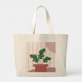 Monstera Plant Leaf in Potted Terracotta Pot Grote Tote Bag (Achterkant)