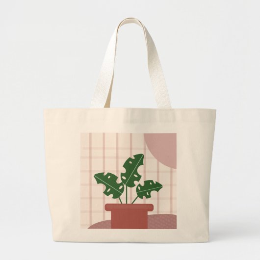 Monstera Plant Leaf in Potted Terracotta Pot Grote Tote Bag (Voorkant)