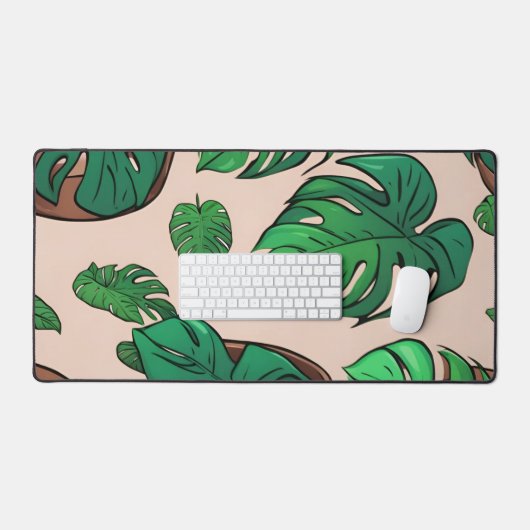 Monstera Plant Pot Pattern Art Bureaumat (Keyboard & Muis)