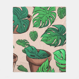 Monstera Plant Pot Pattern Art Fleece Deken
