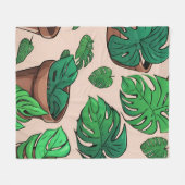 Monstera Plant Pot Pattern Art Fleece Deken (Voorkant (Horizontaal))