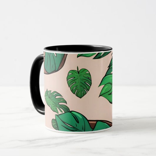 Monstera Plant Pot Pattern Art Mok (Voorkant links)