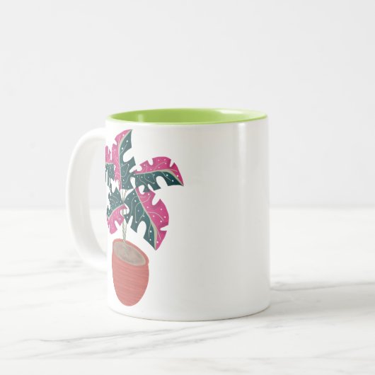 Monstera Plant Roze Groen Tweekleurige Koffiemok (Voorkant links)