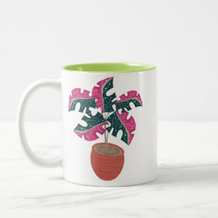 Monstera Plant Roze Groen Tweekleurige Koffiemok