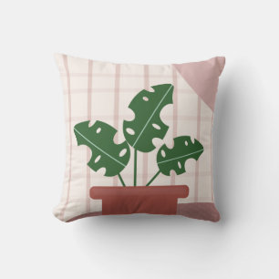 Monstera Planten Terracotta Geruite Achtergrond Ro Kussen