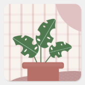 Monstera Planten Terracotta Pset Background Roze Vierkante Sticker (Voorkant)