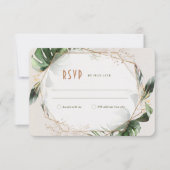 Monstera RSVP Wedding Insert Green & Gold Invitati Kaart (Voorkant)