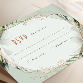 Monstera RSVP Wedding Insert Green & Gold Invitati Kaart