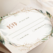 Monstera RSVP Wedding Insert Green & Gold Invitati Kaart
