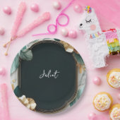 Monstera Smaragd Groen en Goud Vrijgezellenfeest Papieren Bordje (Feest)