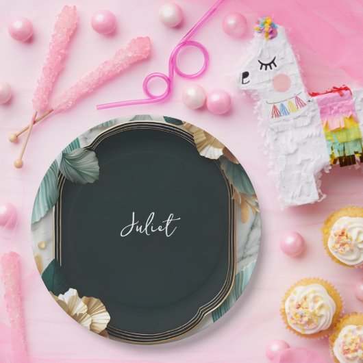 Monstera Smaragd Groen en Goud Vrijgezellenfeest Papieren Bordje (Feest)