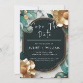 Monstera Smaragd Groene en Gouden Bruiloft Save The Date (Voorkant)