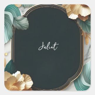 Monstera Smaragdgroene en Gouden Bruidsdouche Vierkante Sticker