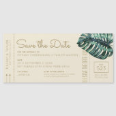 Monstera Tan Boarding Pass Magnet Save the Date (Voorkant)